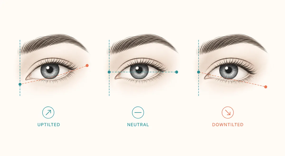 Editorial diagram comparing positive, neutral, and negative canthal tilt