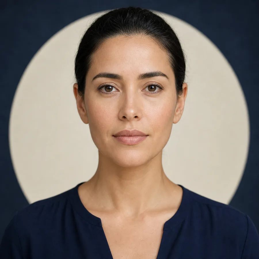 Front-facing portrait used as an editorial illustration for a face symmetry test guide