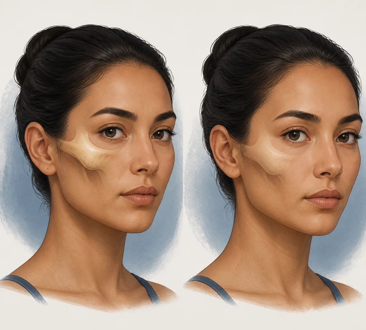 Editorial illustration comparing more projected and softer cheekbone contours