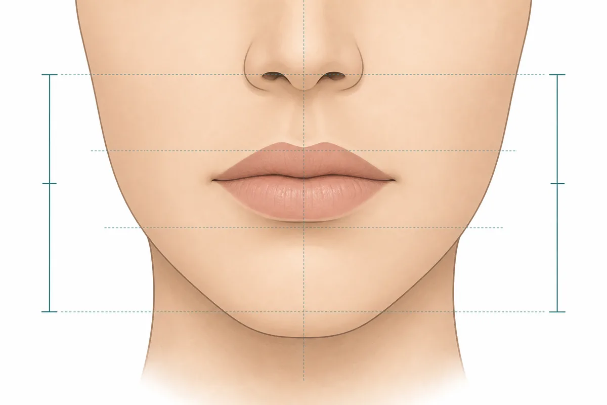 Neutral diagram showing how to measure the philtrum and lower face